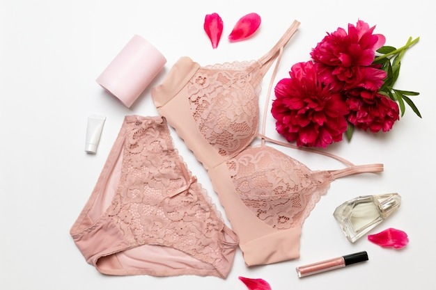 female elegant pink lace bra fla